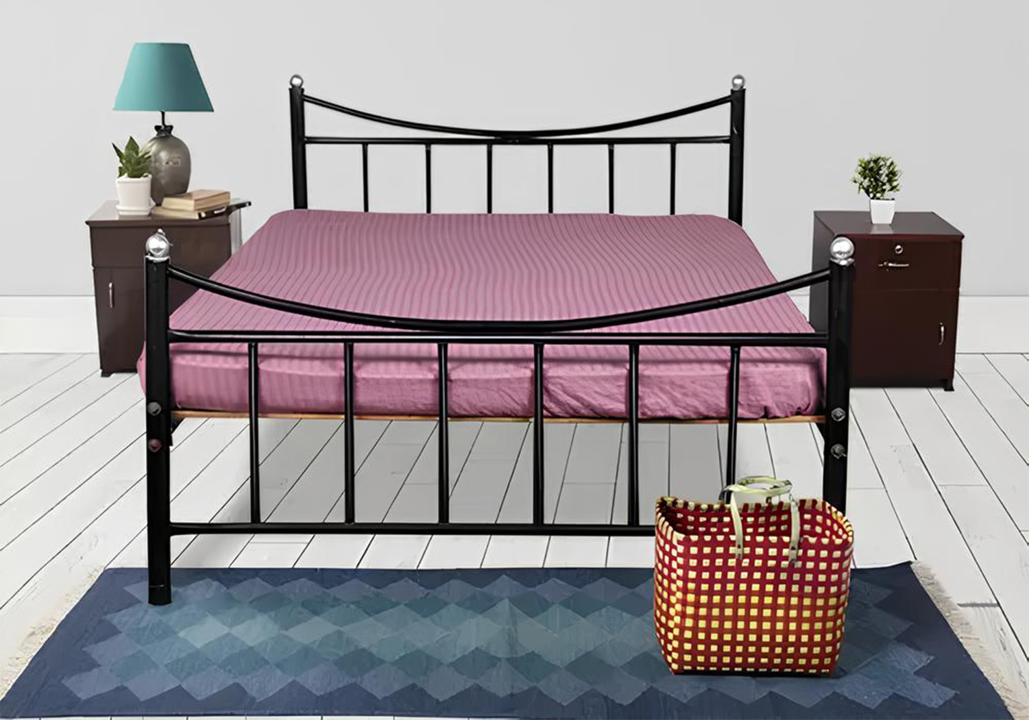 Wrought Iron Single Bed, Mattress and Bedside Table Combo