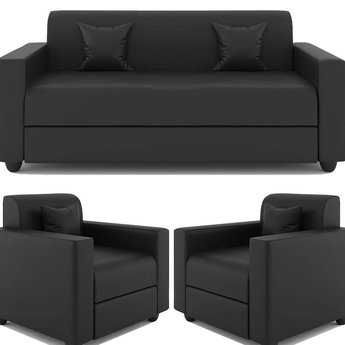 Black Leatherette 5 Seater Sofa Set (3+1+1)