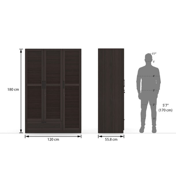 Engineered Wood 3 Door Wardrobe Without Mirror In Dark Walnut Finish