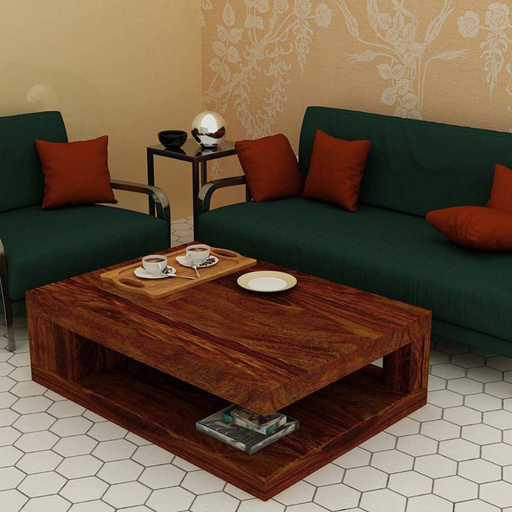 Sheesham Wood Modern Coffee Table In Honey Oak Finish