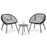 3 Piece Patio Rope Furniture Set 2 Chair with Cushions & 1 Glass Top Table