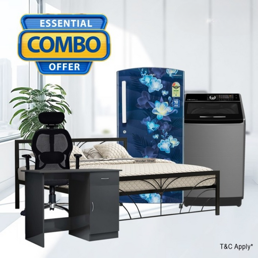 Essential Combo 1  Fridge, Washing Machine, Chair, Study Table, Metal Bed with Matress 6*5