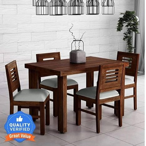 Engineered Wood Four Seater Dining Table Set with Four Chairs