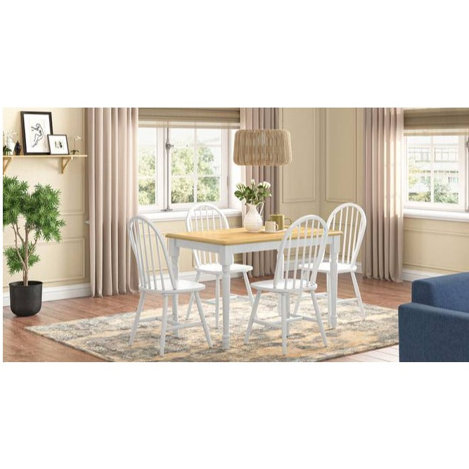 4 Seater Dining Table Two Tone With Set of 4 Dining Chair In White Finish