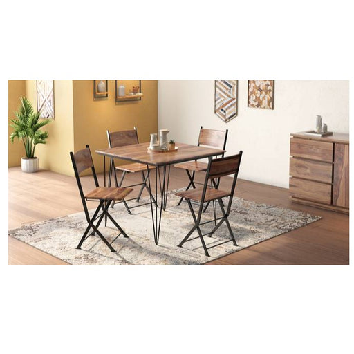Solid Wood 4 Seater Dining Table With Set Of Chairs In Teak Finish