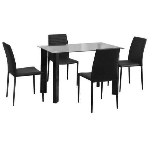 Finn Glass 4 Seater Dining Table With Set Of 4 Chairs In Glossy Finish