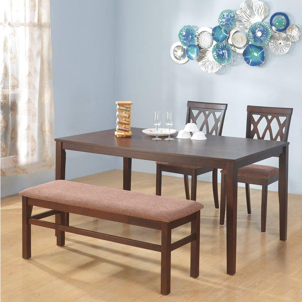 buy Solid Wood 4 Seater Dining Set in Dark Cappucino Finish with Bench