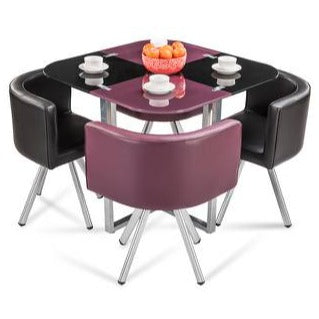 4 Seater Set Dining Table With Set Of 4 Chairs In Purple-Black Finish