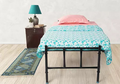 Wrought Iron Single Bed, Mattress and Bedside Table Combo